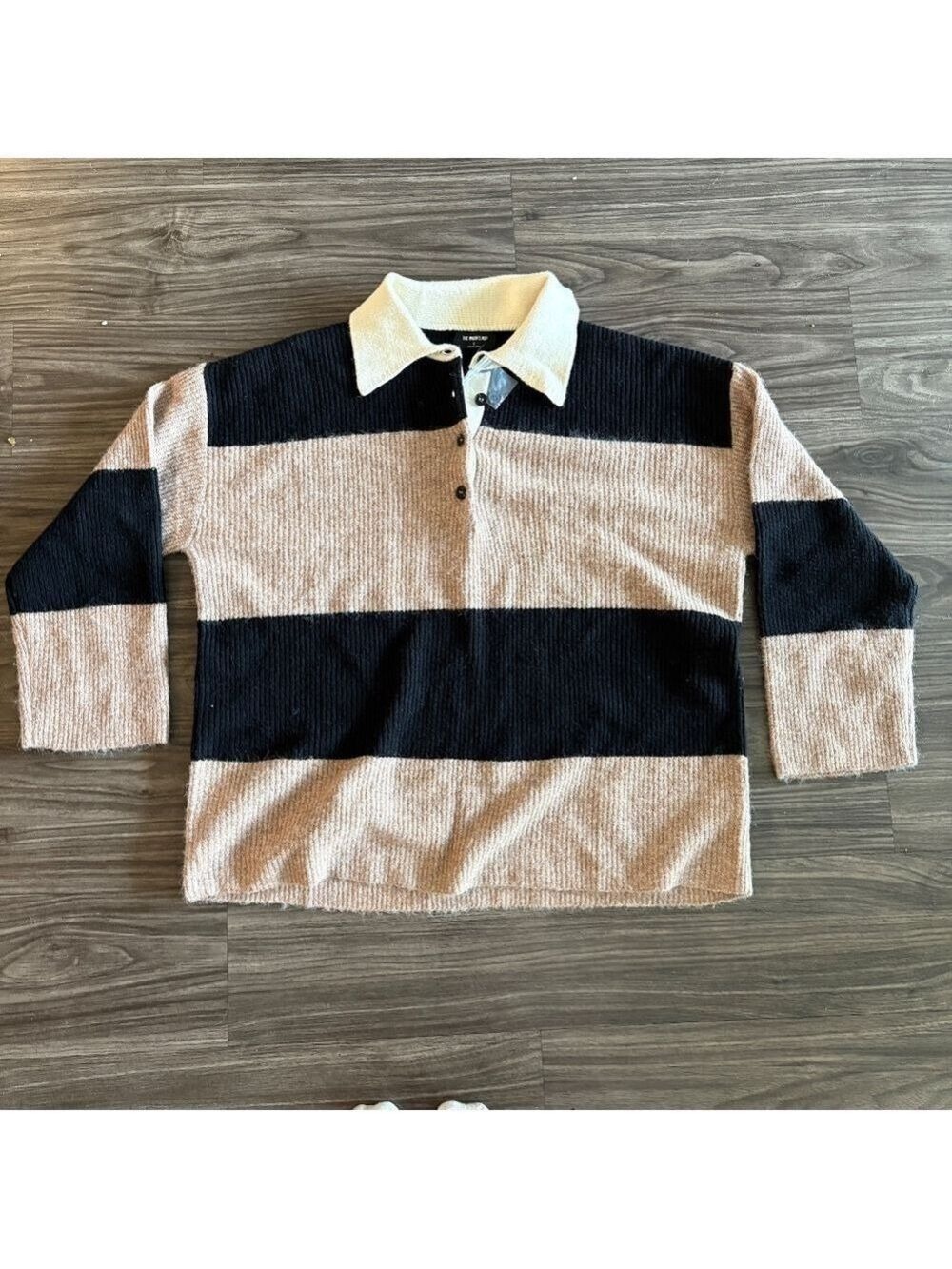 The Workshop Small Black Brown Stripped Sweater Oversized - Picture 2 of 14
